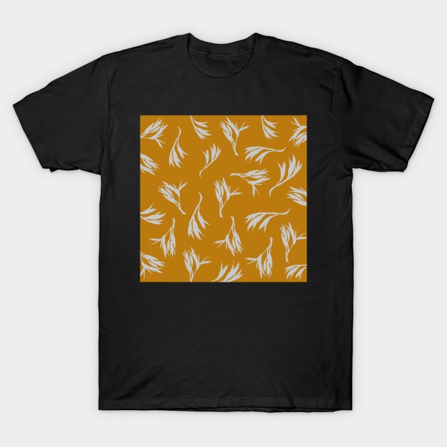 Harakeke Flax seed pods (Ochre and light grey) T-Shirt by Nellene